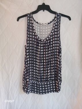 Max Studio Navy, White & Black Geometric Tank Top